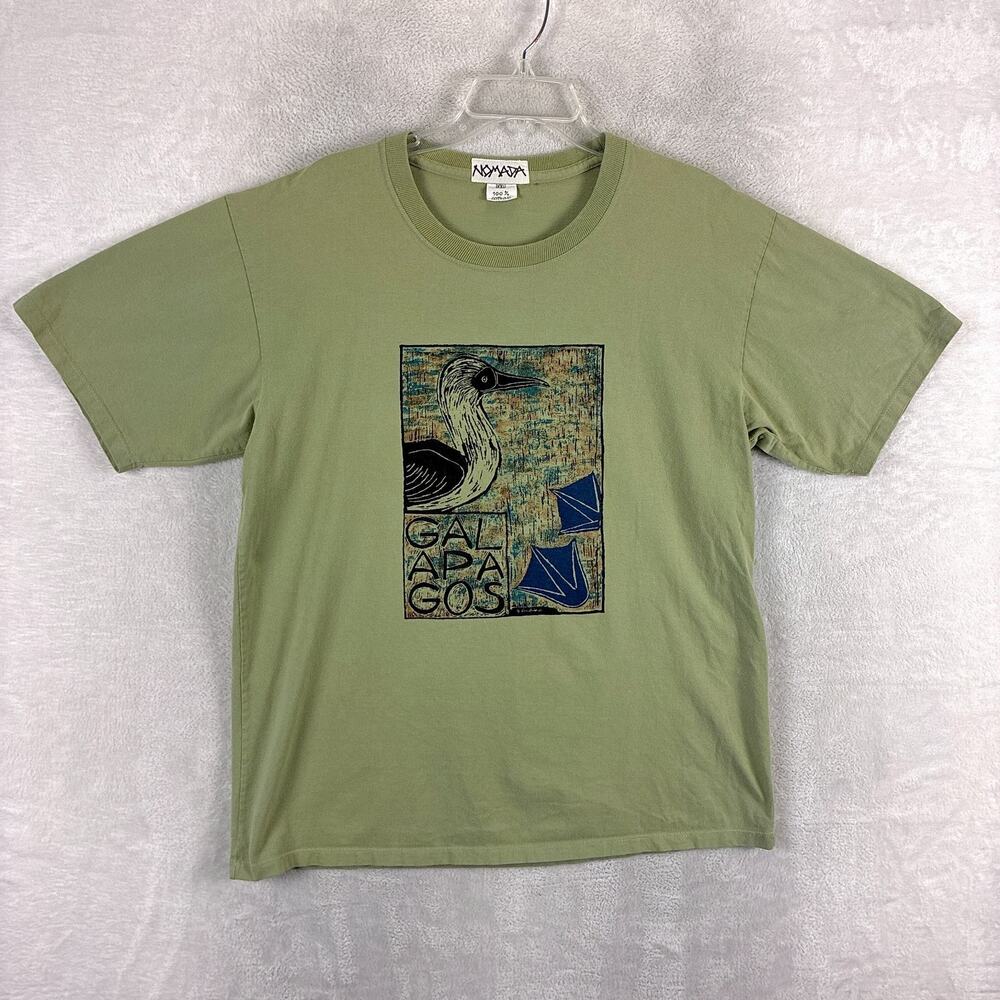 Nomada Tshirt Mens XXL Green Galapagos Bird Artwork Outdoors Nature Preppy Y2K